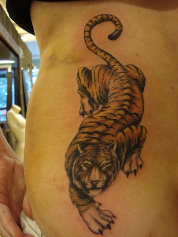 Tatuaje de un tigre en la espalda